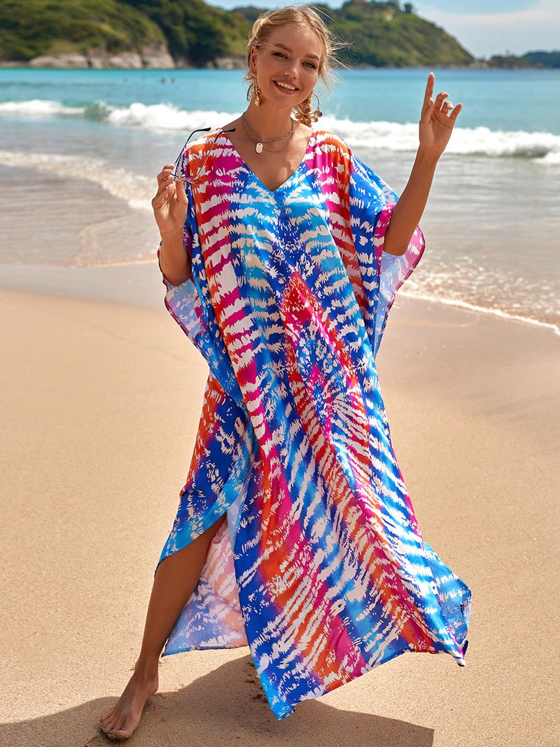 Strandkleid aus 100 % Baumwolle für Damen – Sonnenshirt mit Boho-Print, locker sitzende Bademode, Langarm-Tunika für den Urlaub am Pool_voghion.com