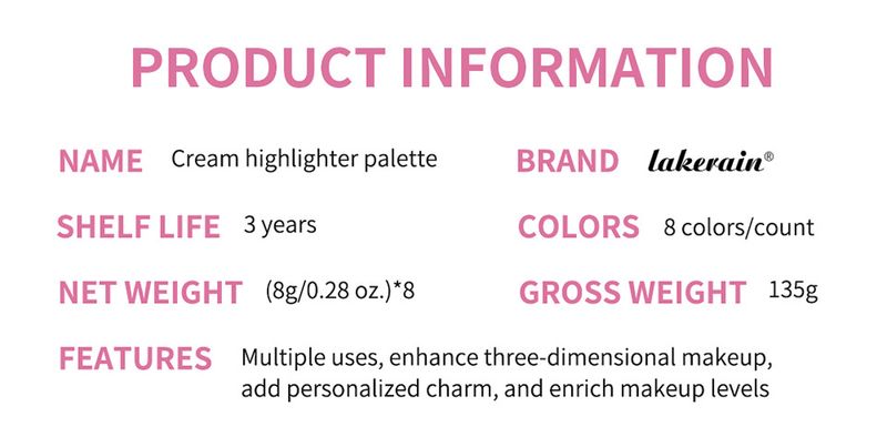 Lakerain 8-Color Cream Highlighter Palette - Face & Eye Highlighter, Contour & Blush, Buildable Shimmer, Travel-Friendly, Vegan & Cruelty-Free_voghion.com