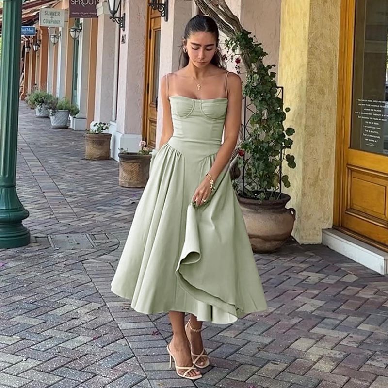 S32165 Nuovo abito da donna con spalline e gonna lunga in stile palazzo francese_voghion.com