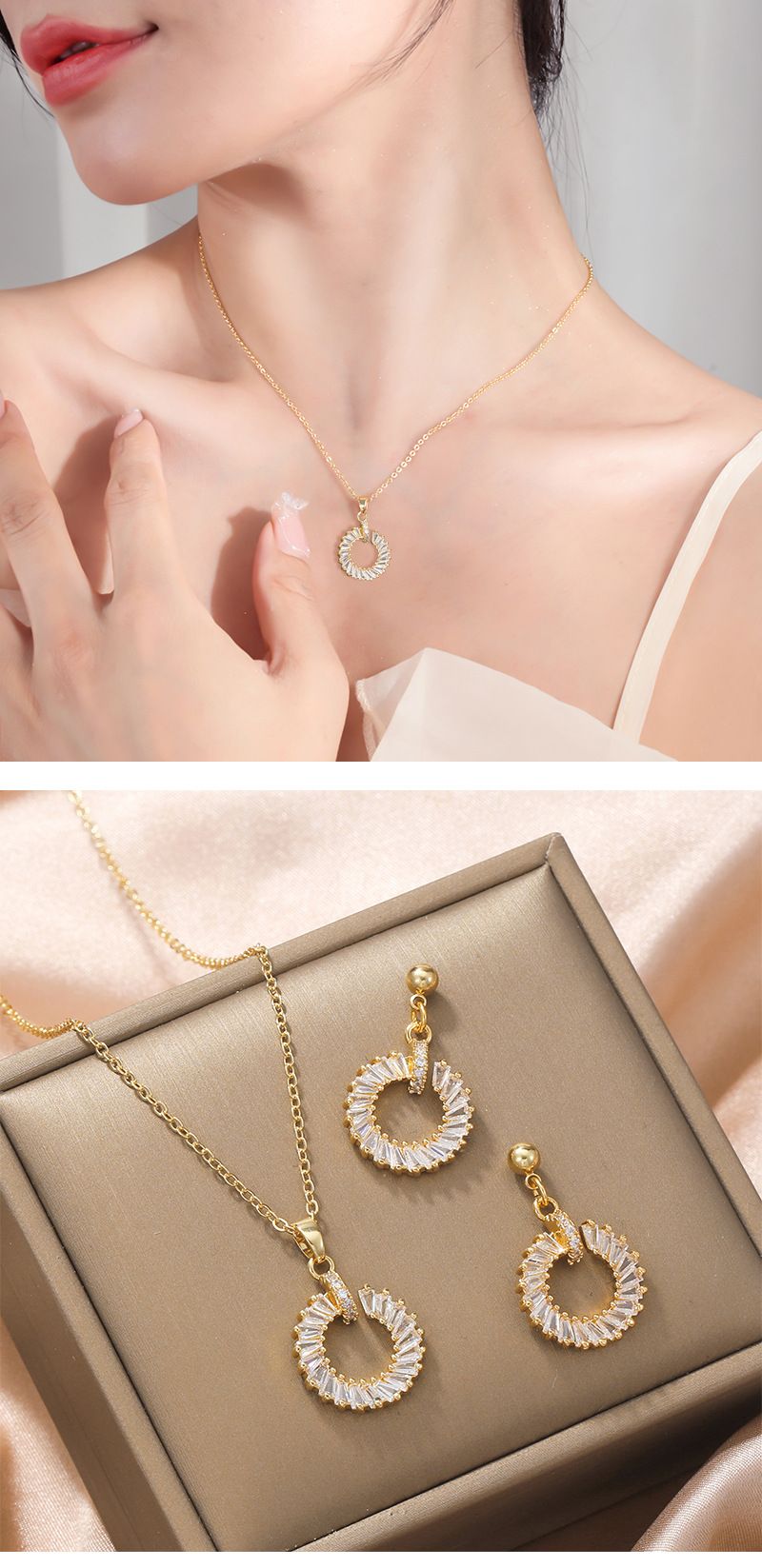 Titanium stalen ketting, schattige, coole geometrische hanger voor vrouwen, eenvoudige persoonlijkheid, micro-ingelegde zirkonia-nis_voghion.com