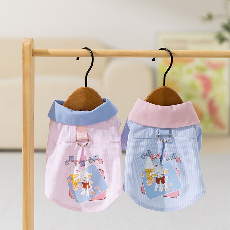 Pet Spring Summer Thin Striped Collar Polo Shirt Small And Medium Sized Teddy Two Leg Dog Clothes_voghion.com