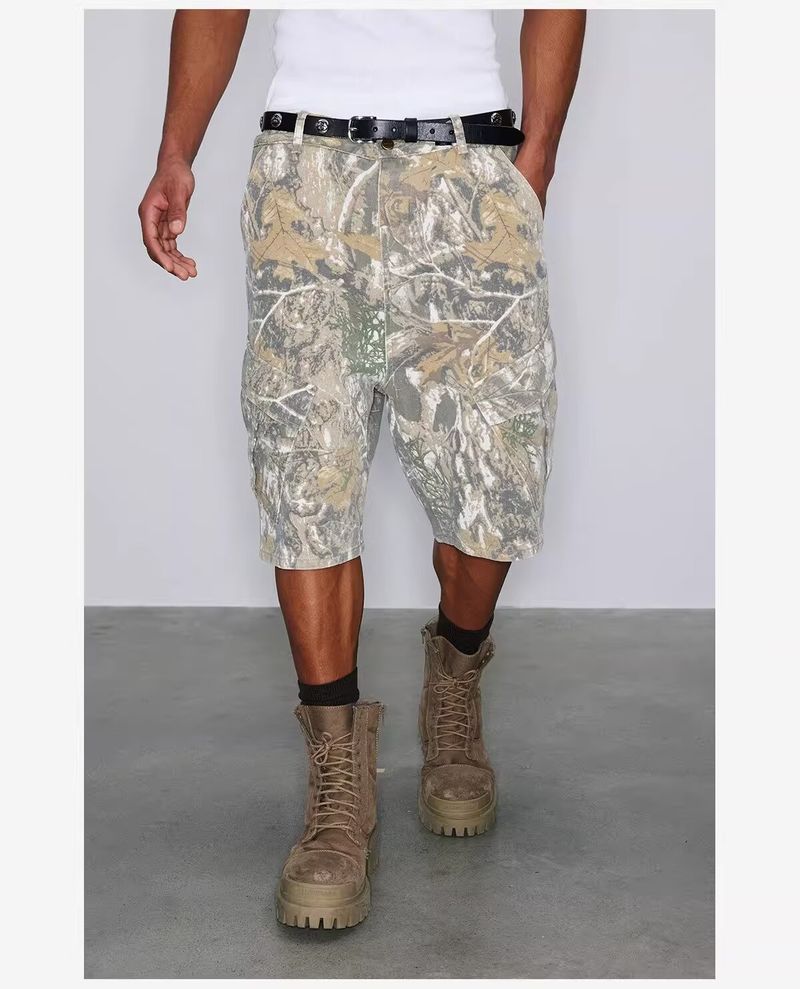 Europäischer und amerikanischer Cross Border Retro Street Harajuku Leaf Camouflage Print Lose Arbeitskleidung Casual Shorts Kurze Hosen Männer und Frauen Sommer_voghion.com
