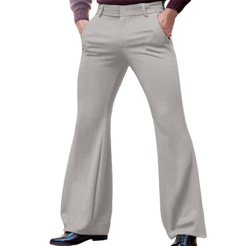 Men's Clothing Youth Formal Business Solid Color Elastic Slim Fit Flared Suit Pants_voghion.com