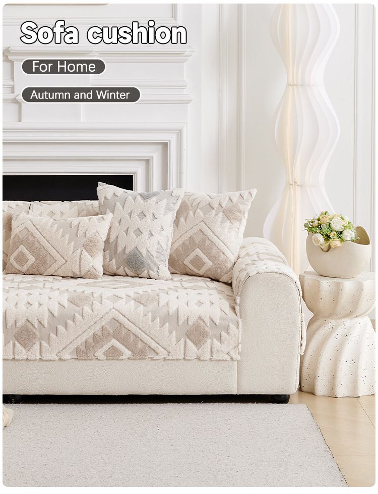 Bohemian Flannel Sofa Cushion Cover - Geometric Pattern Slip-Resistant Couch Protector (Multiple Sizes & Colors)_voghion.com