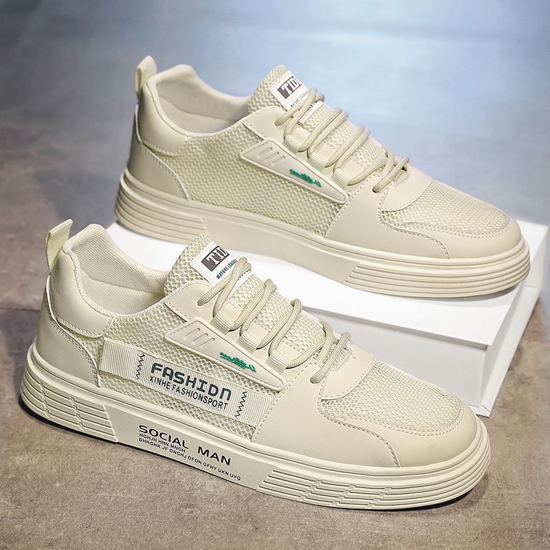 Scarpe da uomo estive nuove e traspiranti in maglia cava per studenti maschi, versatili, in tessuto bianco, casual, per uomo_voghion.com