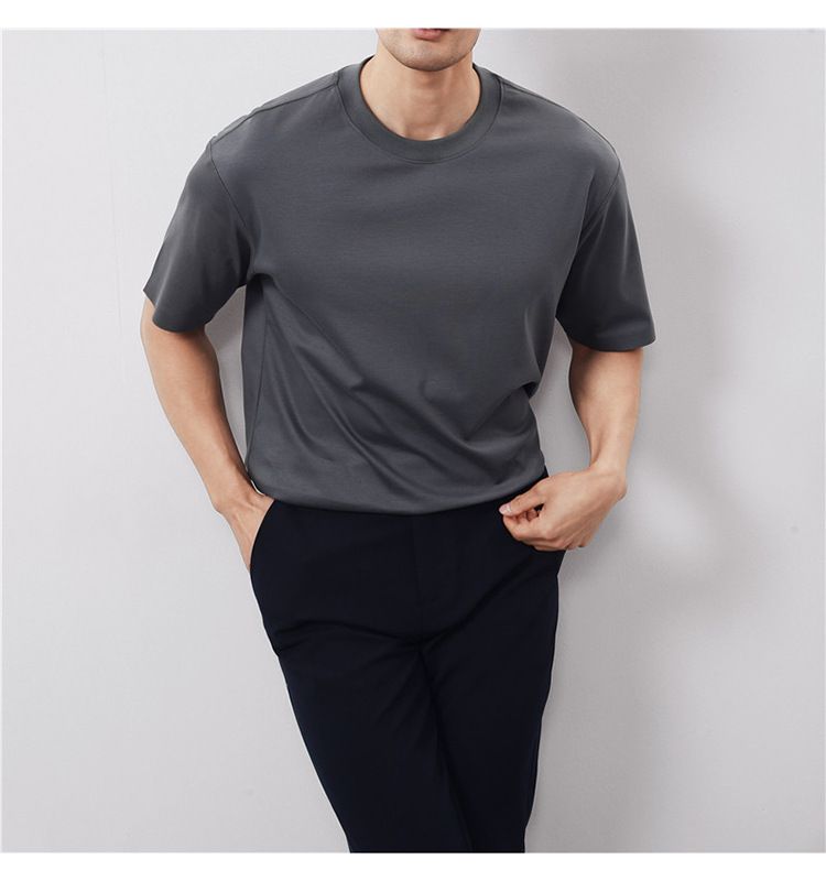 Live Supply Of High-quality Long-staple Cotton Men's Short-sleeved T-shirts, Non-marking Pressing Double-sided Liquid Ammonia Cotton Round Neck Large_voghion.com