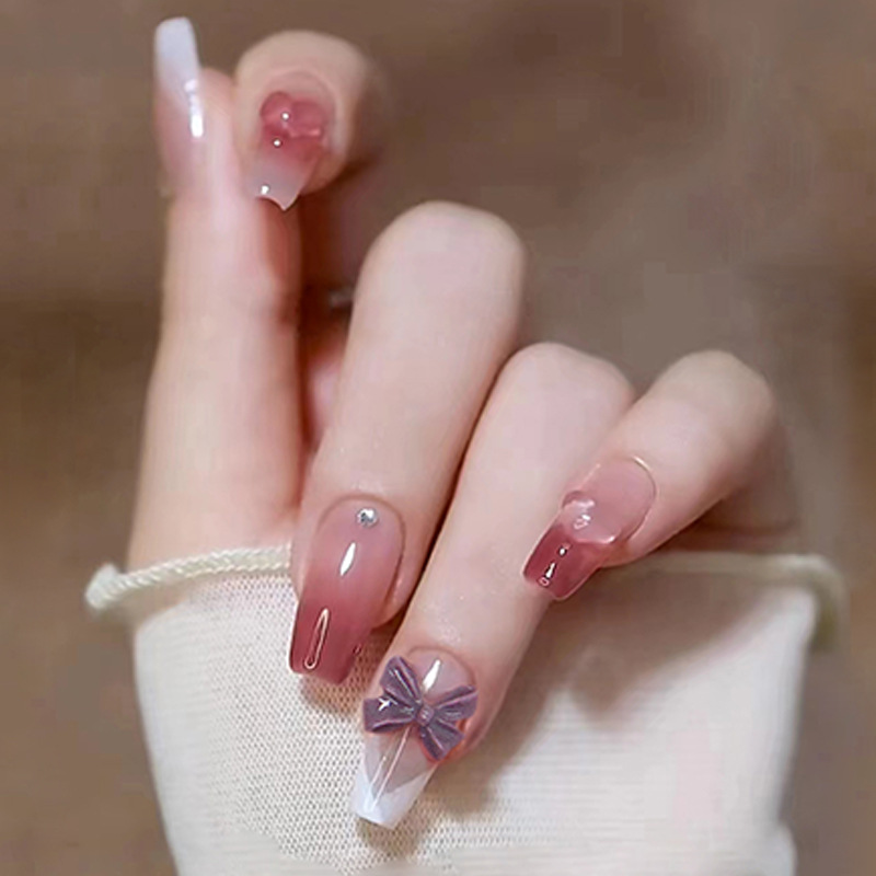 Abnehmbare lange 24-teilige künstliche Nägel mit Farbverlauf, blaues Design, Ballerina-Kunstnägel, tragbar, zum Aufdrücken auf die Nägel, vollständige Abdeckung_voghion.com