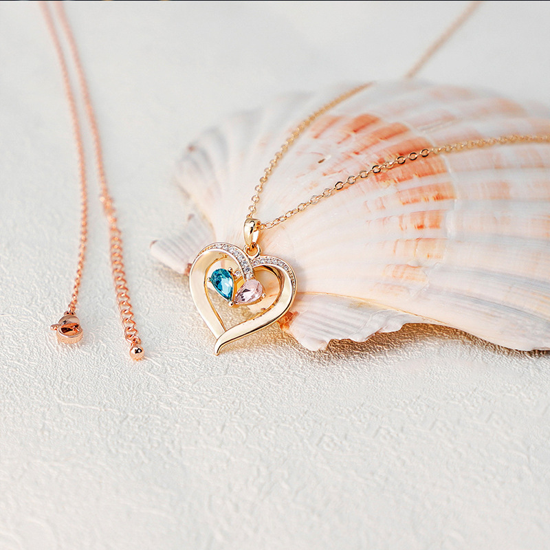 Mode Frauen lieben Kristall Diamant Anhänger Halskette Pfirsich hHeart Rubin Saphir Halskette Schmuck_voghion.com