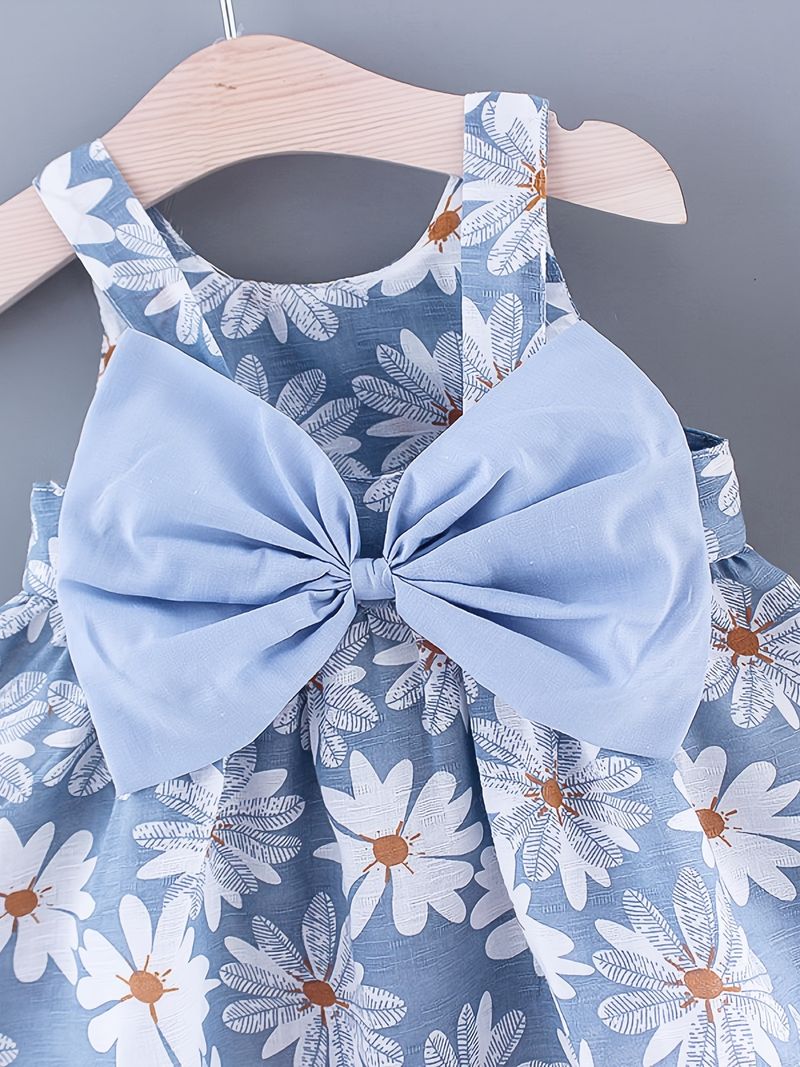 2 buc rochie de plajă cu imprimeu de daisy fără mâneci pentru fete, cu fundă mare, decorată cu fundă mare, și set de haine de vară pentru copii_voghion.com