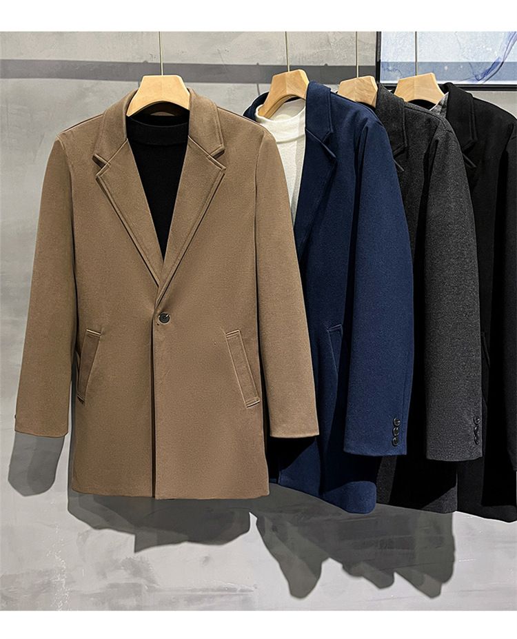Men’s Korean-Style Wool Blend Suit Jacket – Autumn & Winter Casual Blazer, Slim Fit, Office & Smart Casual (Black/Grey/Brown/Blue/Khaki, S-4XL)_voghion.com