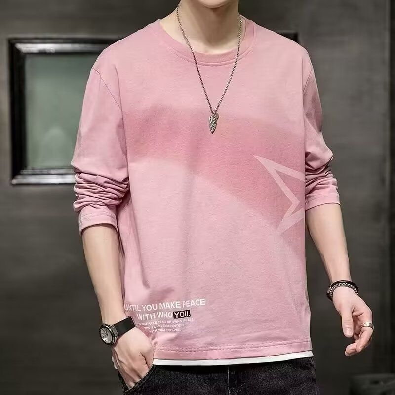 Langarm-T-Shirt, Herren-Herbstpullover mit Rundhalsausschnitt, lockerer, übergroßer Basispullover, Kapuzenpullover, trendiges, fettes, lässig bedrucktes T-Shirt_voghion.com