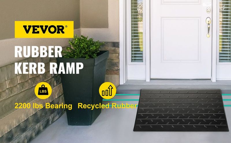VEVOR Rubber Threshold Ramp, 3" Rise Threshold Ramp Doorway, 3 Channels Cord Cover Rubber Solid Threshold Ramp, Rubber Angled Entry Rated 2200 Lbs Load Capacity For Wheelchair And Scooter_voghion.com