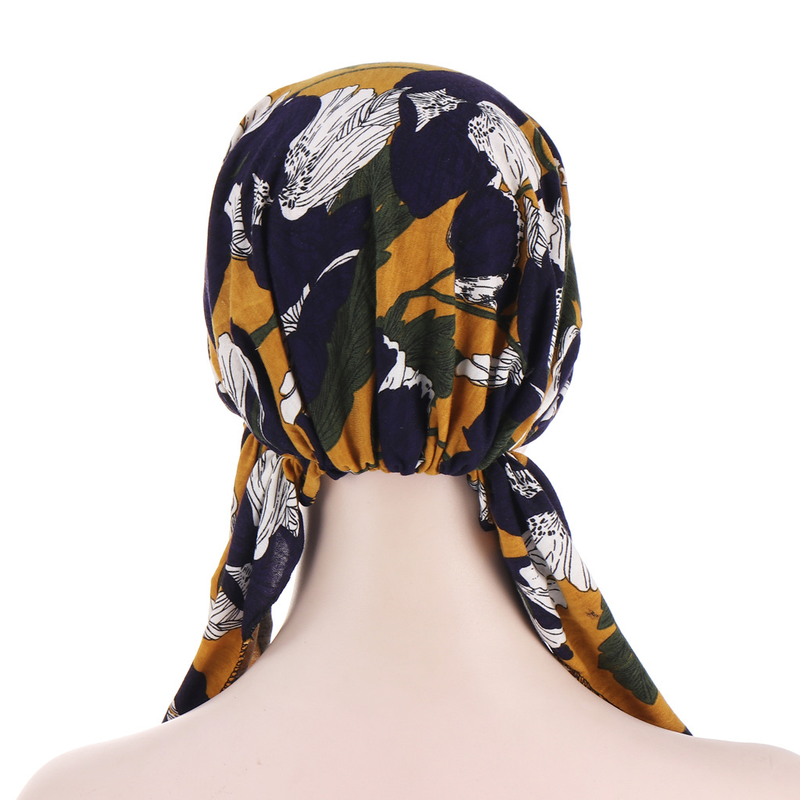 new curved flower cloth two-tail flower headscarf simple headscarf cap chemotherapy cap_voghion.com