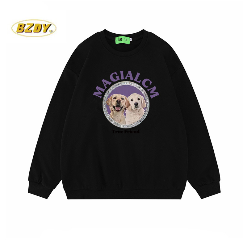 Casual Trendy Brand Sweatshirt for Men and Women Dog Cartoon Print, Round Neck Pullover Loop Cotton Top Coat_voghion.com