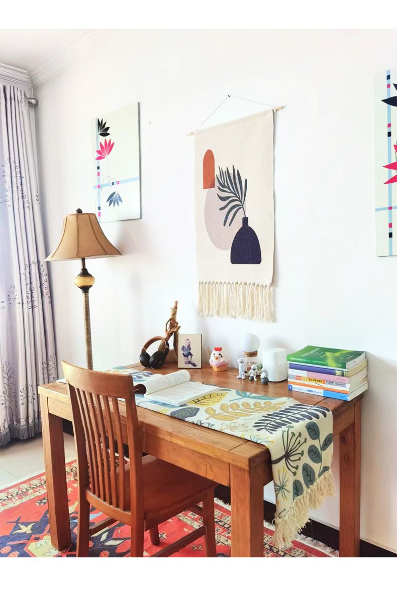 Nordischer einfacher Stil, handgewebter Wandteppich aus Polyester-Baumwolle mit Quaste, Veranda-Behang, Homestay-Dekoration, Meterkasten, Schildtuch_voghion.com