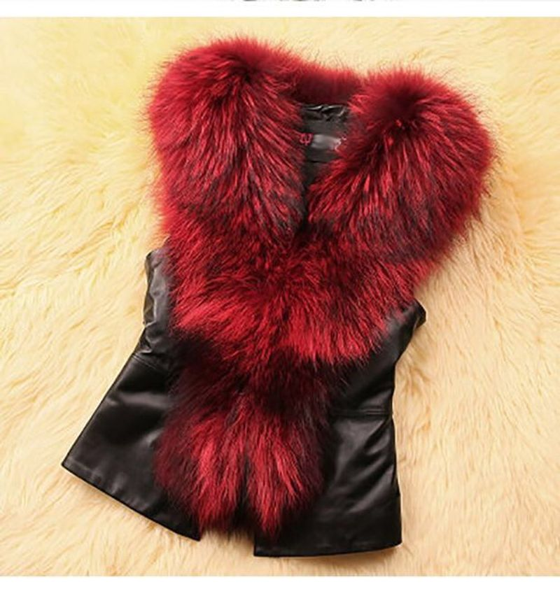 Kleeder Hierscht a Wanter Damen Waschbierkragenjacket Kuerz Slim Fit Pelzweste_voghion.com
