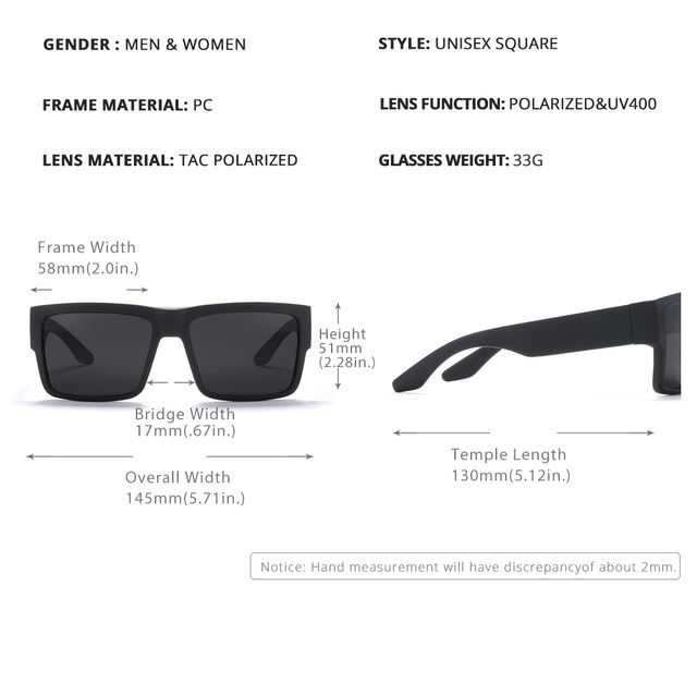 Occhiali da sole polarizzati quadrati unisex da uomo Cyrus Wide Sun Glasses Temples Origin Occhiali da sole per coppia_voghion.com