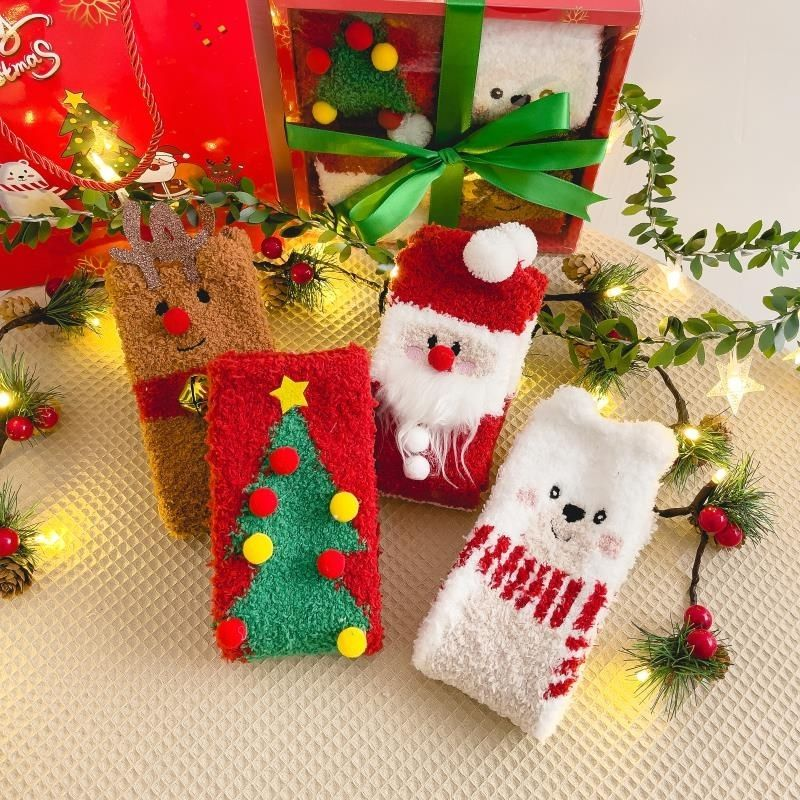 Calzini regalo di Natale per bambini, calzini da notte in cartone animato con pavimento caldo ispessito in peluche corallo autunnale e invernale, carini_voghion.com