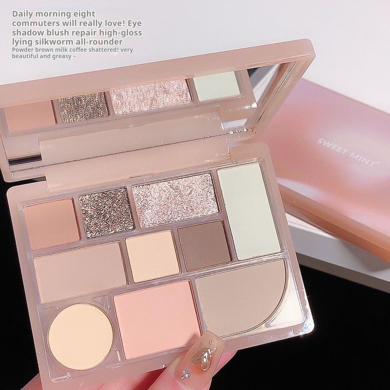 10 Color Complexion Highlighter Silk Compact Powder Blush Eyeshadow Highlight Multi-Purpose_voghion.com