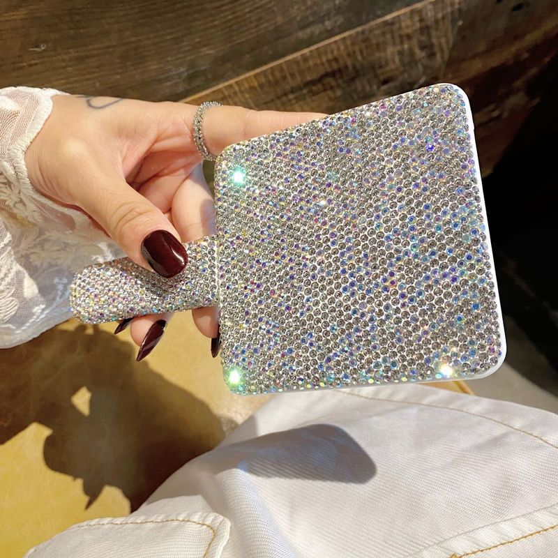 Luxury Diamond Vanity Mirror With Lip Handle – HD Portable Makeup Mirror For Home & Travel (Elegant PU/PS Frame, Non-Electric, Gift-Ready)_voghion.com