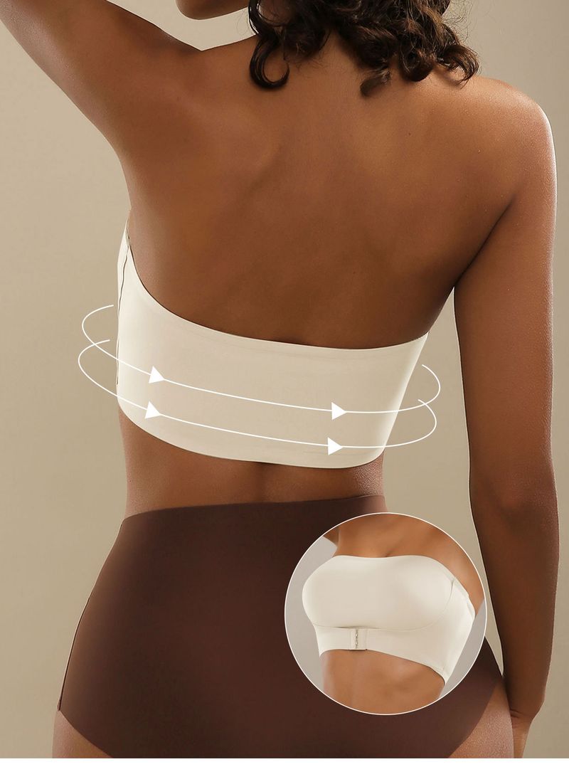 Reggiseno bustier senza spalline con chiusura frontale, push-up senza cuciture, con leggera imbottitura, senza ferretto, comfort, tessuto in nylon liscio e traspirante_voghion.com