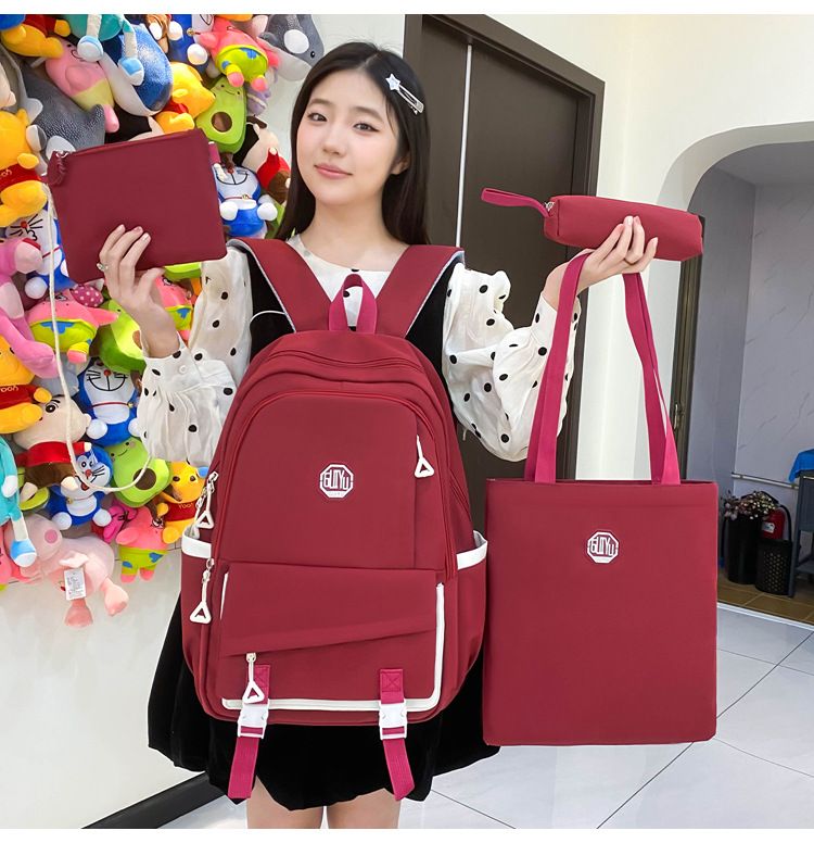 Kids Backpacks New Casual Middle School Student Schoolbag Trendy Brand Large Capacity Solid Color Backpack Four Piece Set High Value Backpack For Men_voghion.com