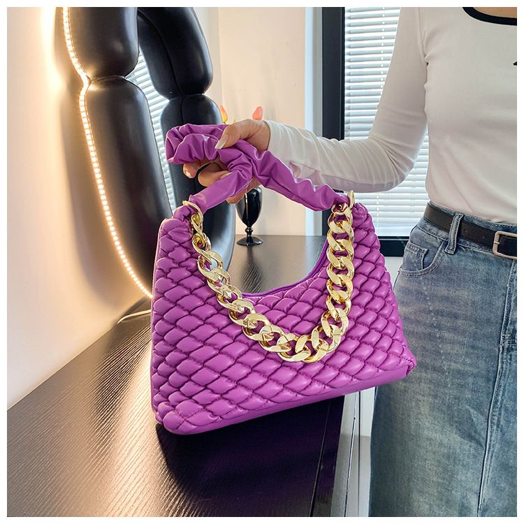 2024 New Fashionable And Minimalist Folded Handheld Underarm Chain Decoration Diamond Grid Elastic Embroidered Thread_voghion.com