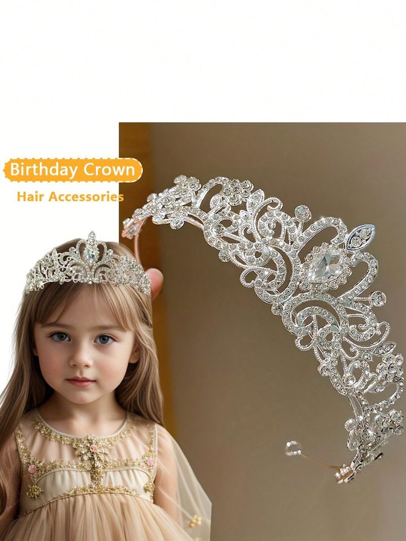 1 Stück Silberne Metallkrone als Kopfbedeckung, Geeignet für Mädchen, Partykrone als Kopfbedeckung, Saisonunabhängiges Auftritts- und Geburtstagsgeschenk, Nicht-Textil, Elegantes Design_voghion.com