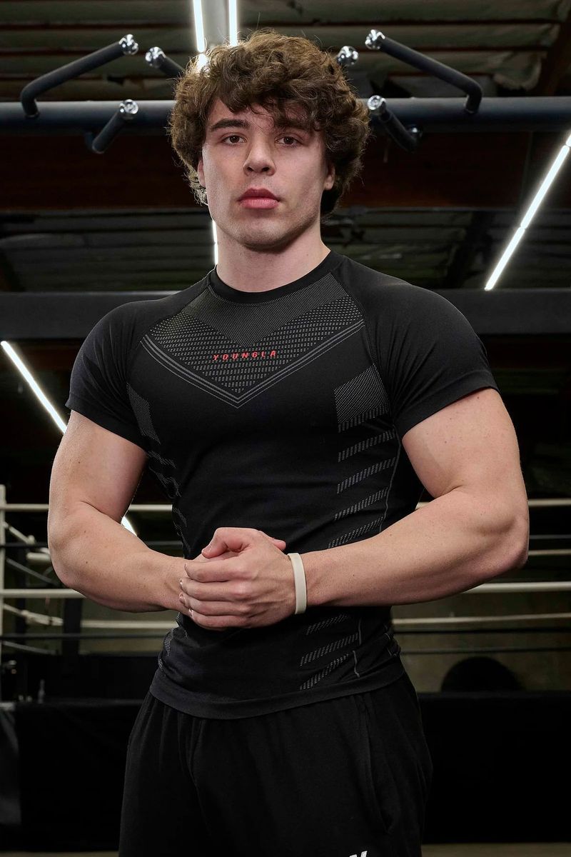 YOUNGLA Herren T-Shirt Für Sport, Fitness, Schnell Trocknend, Atmungsaktiv Stretch Fitness Anzug, Jogger Outdoor Running_voghion.com