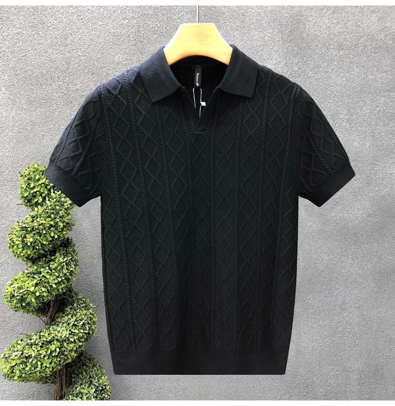 Herrenbekleidung Hübscher Kurzarmpullover Trendy Brand Casual Halbarm-Strickpullover Frühlings- und Sommer-Unterhemd_voghion.com