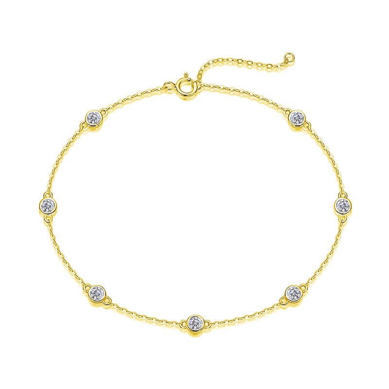Bracciale da donna elegante con moissanite a bolle in argento sterling placcato in oro bianco 18 carati, colore D-E, taglio rotondo, 16,5 cm_voghion.com