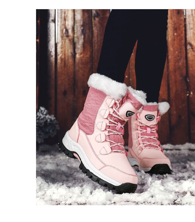 Schneestiefel, mittelhohe Damen-Plüschbaumwollstiefel, rutschfeste und warme Skistiefel für Erwachsene, Schuhe_voghion.com