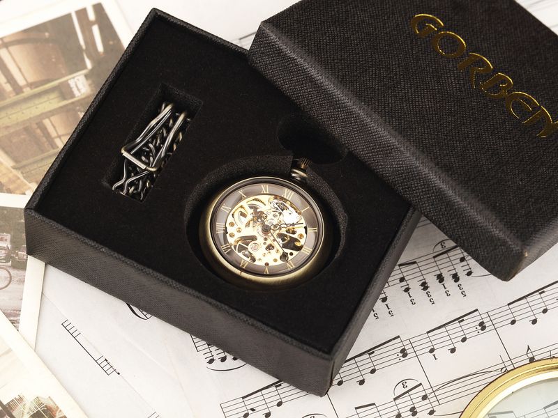 Vintage Bronze Skeleton Semi-Automatic Mechanical Pocket Watch - Classic Gift With World Time Feature, 35mm Dial, Stainless Steel Chain_voghion.com