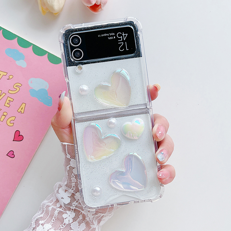 Samsung Flip 3 4 5 3D Laser Love Heart Phone Case For Galaxy Z Flip3 ZFlip4 5G Soft Shockproof Back Cover_voghion.com