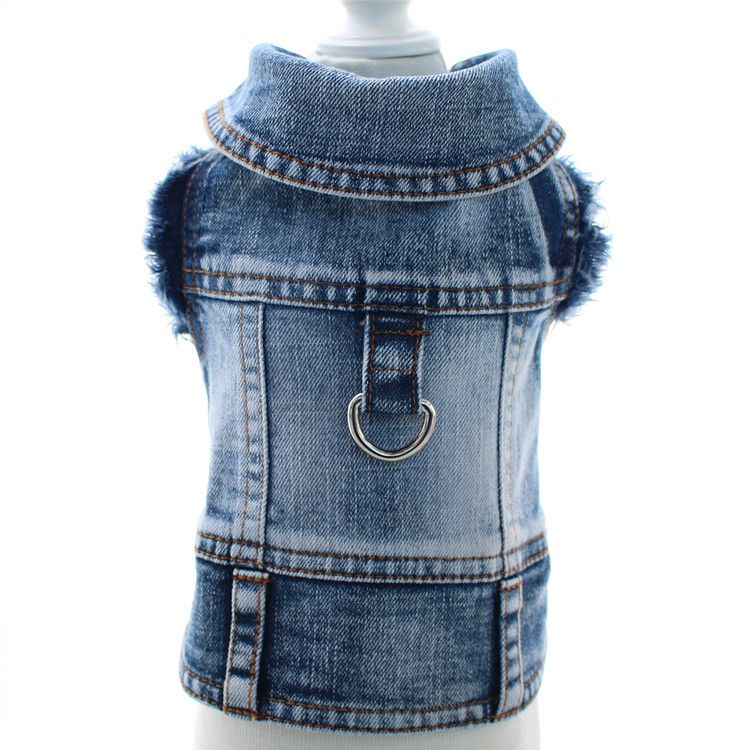 Haustierkleidung mit Leinenring für Panda Teddy Hund Frühling Sommer Herbst Winter Jeansweste_voghion.com