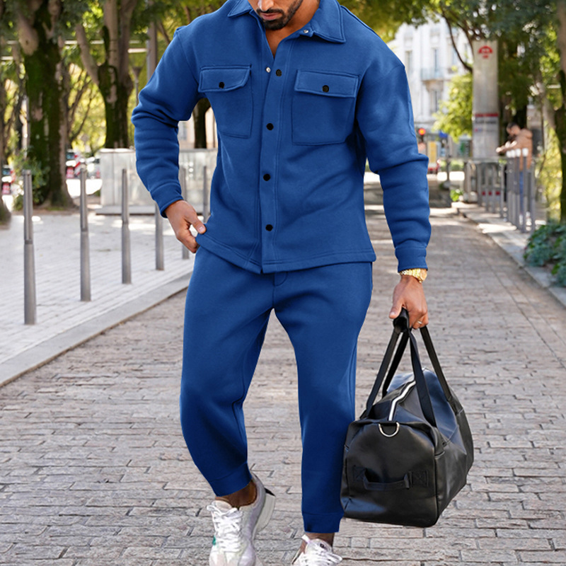Podzimní/zimní módní bunda pánská podzimní semišová jednořadá jednobarevná slim fit dvoudílná sada pro muže_voghion.com