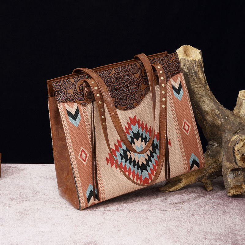 Borsa a mano monospalla da donna in cotone e lino, stile western, stile bohémien_voghion.com