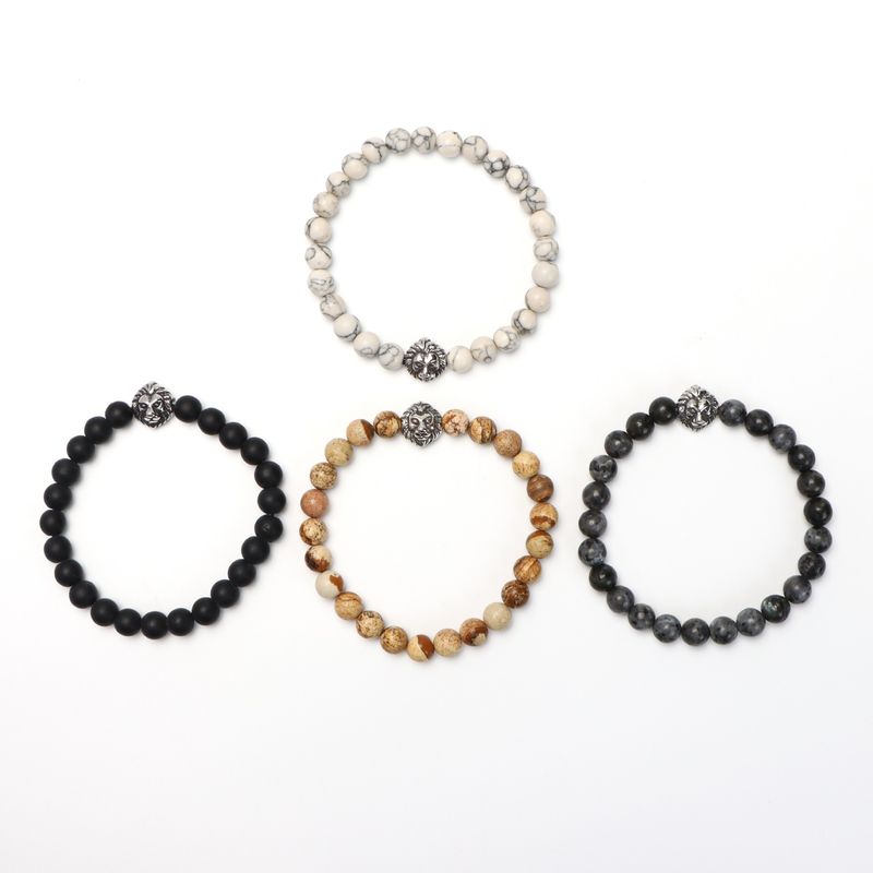 Bracelet minimaliste en perles de tête de lion pour hommes et femmes - Perles de verre de 8 mm, design unisexe, élégant et polyvalent pour des cadeaux. Bracelet en perles de 8 mm_voghion.com