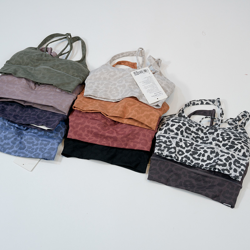 Soutien-gorge de yoga imprimé léopard, doux, double bande, lu, ceinture fine, sangle arrière, sous-vêtements de sport serrés pour femmes_voghion.com