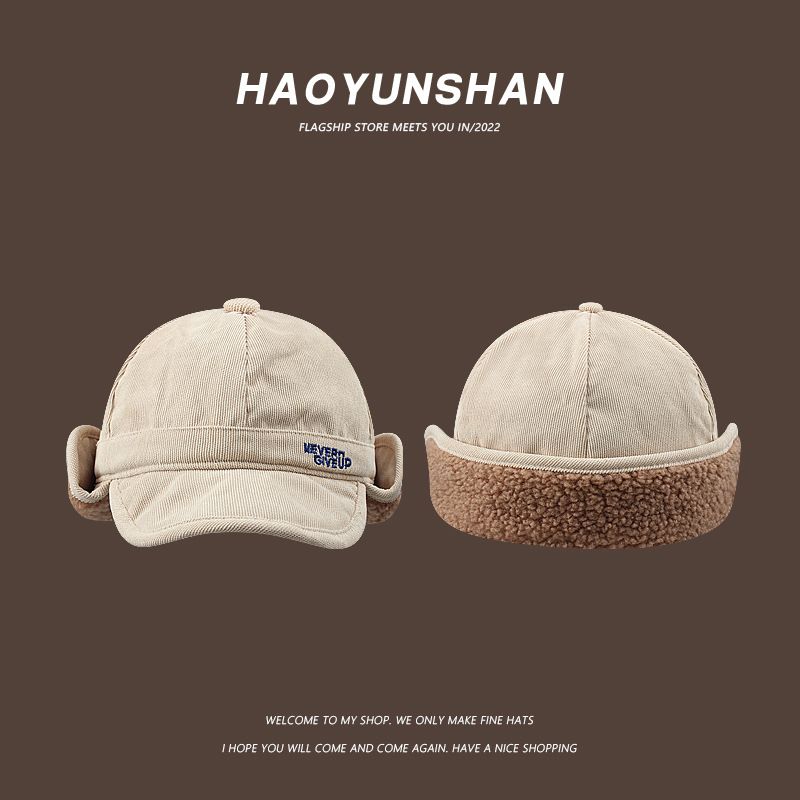 Cappello invernale da uomo e da donna in lana di agnello, caldo e spesso, con protezione per le orecchie e lingua d'anatra, per ciclismo, autunno e inverno, con cappello da feng volante, marea_voghion.com