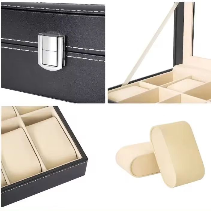 Hot Rea PU Läder Display Förvaring Collection Organizer Klocklåda För Män Klocka Vitrine Med Glas Top Watch Förvaringslåda_voghion.com