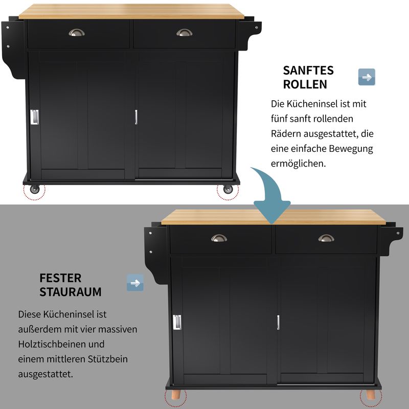 Aparador Schwarz 112x94cm, Klappbare Platte, Stauraumtüren, Rollen Für Küche/Esszimmer_voghion.com