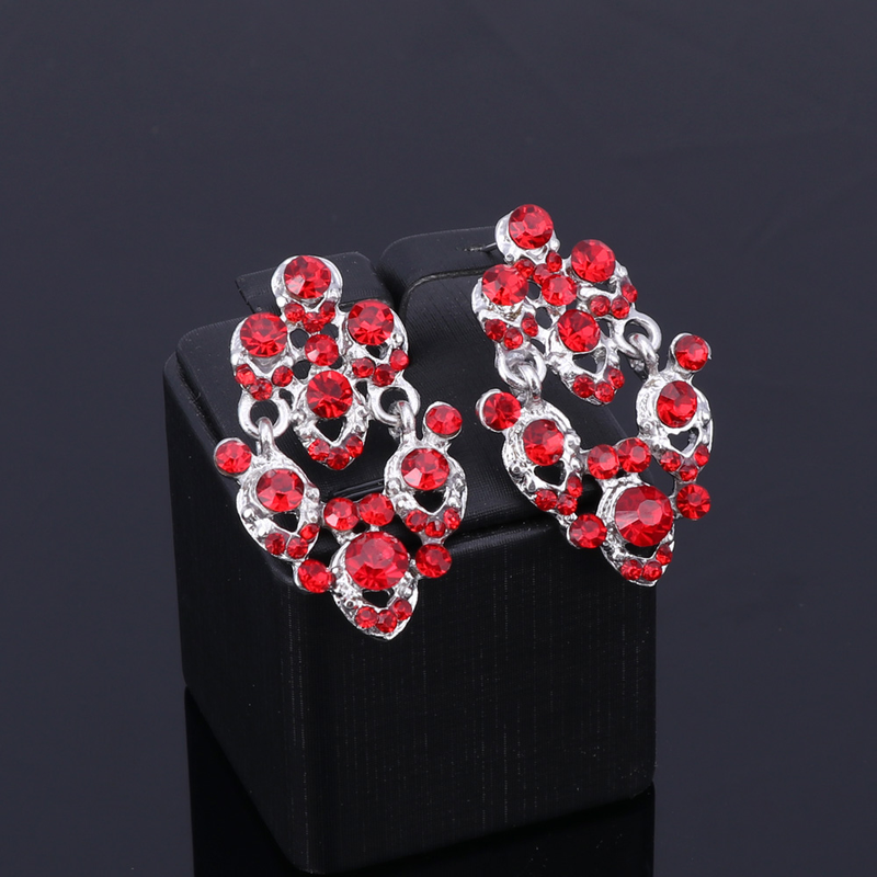 Trendy Design Kāzu Red Rhinestone zelta krāsu rotaslietas komplekti Auskari Aproces Kaklarota Gredzeni Sievietēm_voghion.com