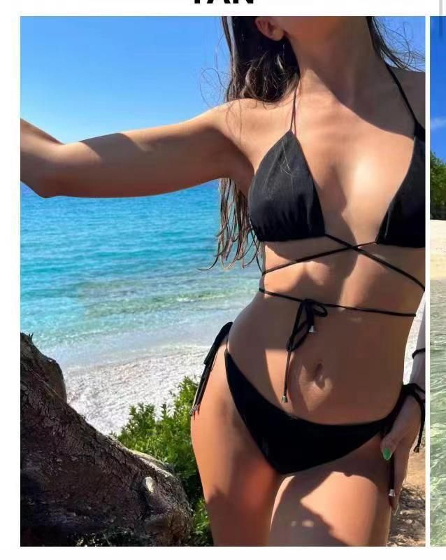 Costume da bagno bikini con spalline traspiranti, traspirante, traspirante, per spiaggia, bagni di sole, abbigliamento da donna, leggero e non trasparente._voghion.com
