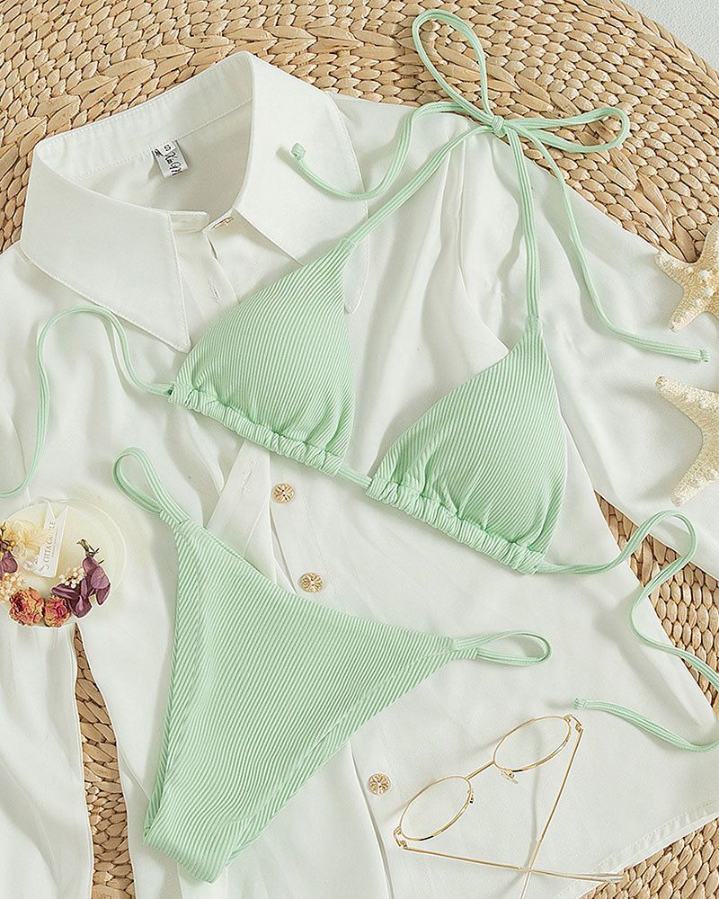 Ensemble bikini dos nu - Maillot de bain deux pièces sexy à nouer réglable pour femme, multicolore, vêtements de plage_voghion.com