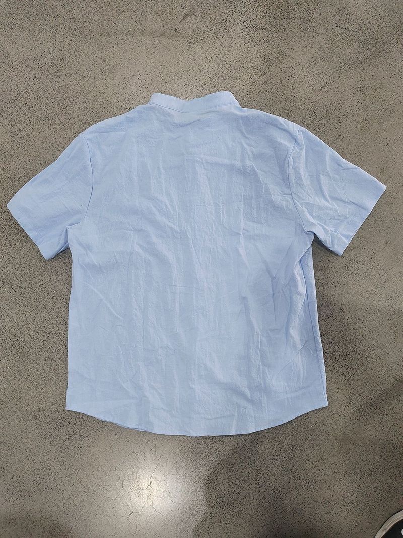 Camisa de lino de manga corta para hombre, nueva, de color liso, con cuello alto y bolsillo, holgada, informal_voghion.com