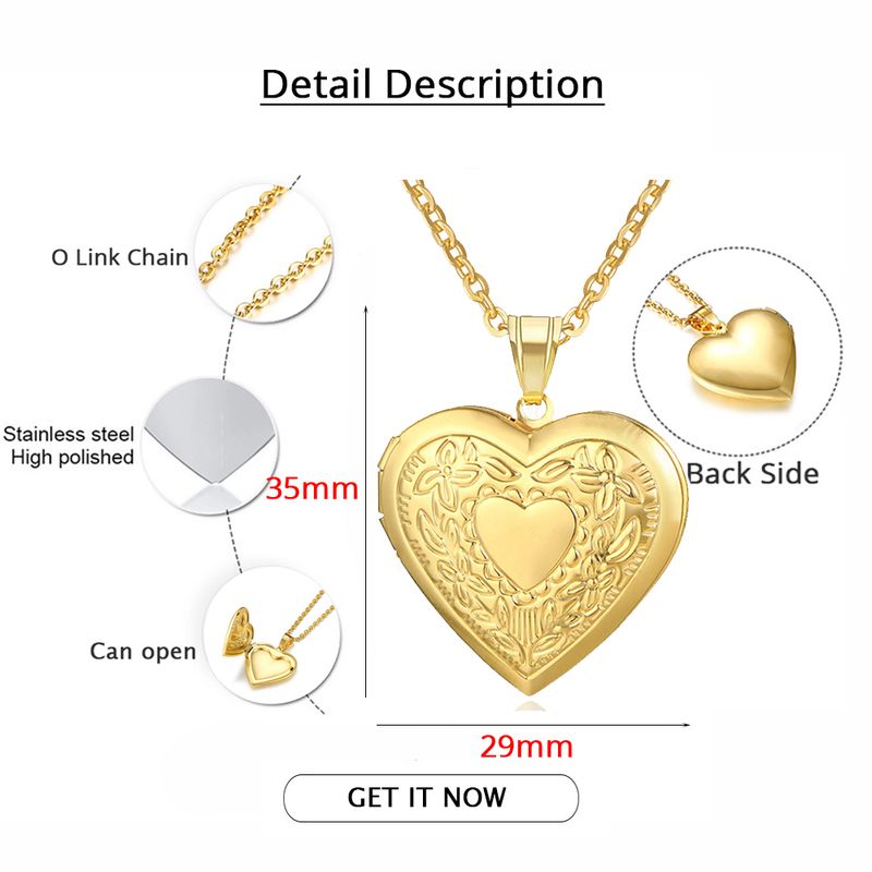 Romantic Heart Locket Pendants Female Gold Sier Color Stainless Steel Memorial Necklace For Women Jewelry Valentine Gift_voghion.com