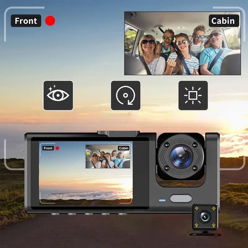 Registratore di guida in vendita calda 3 vie HD 1080P monitoraggio del parcheggio con visione notturna 3 lenti DVR per auto_voghion.com