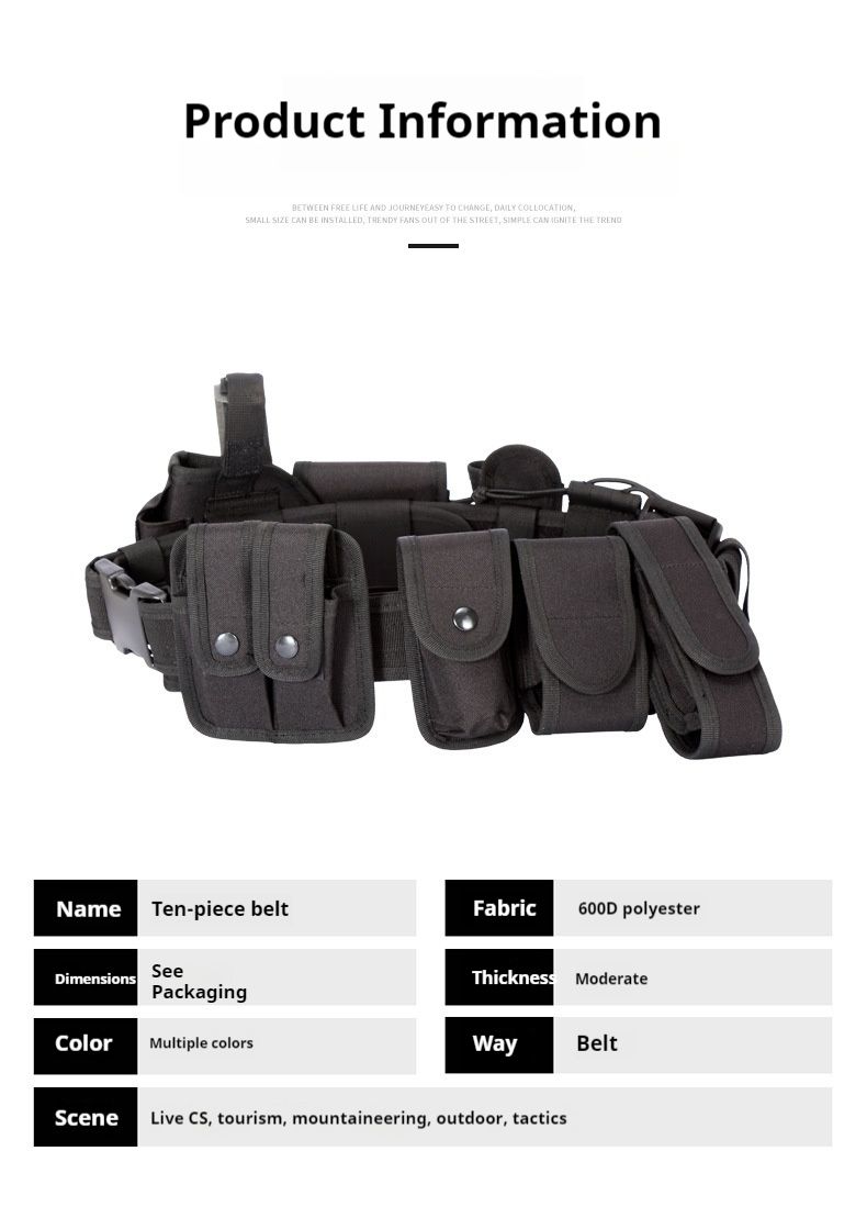 Taktische Dienstausrüstung, Mobilität im Freien, Sicherheitskontrollgürtel mit mehreren Taschen, zehnteiliges Waffentaschen-Gürtelset_voghion.com