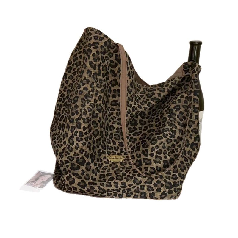 Borsa a tracolla in tela bifacciale con stampa leopardata, grande capacità, stile college, casual, per studenti_voghion.com